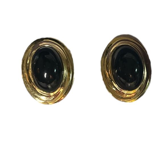 Givenchy Vintage Oval Gold and Black Pierced Earring - Picture 1 of 9
